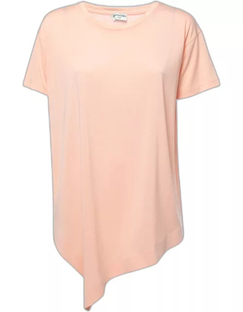 Balenciaga Peach Jersey Asymmetrical Hem Crew Neck T-Shirt