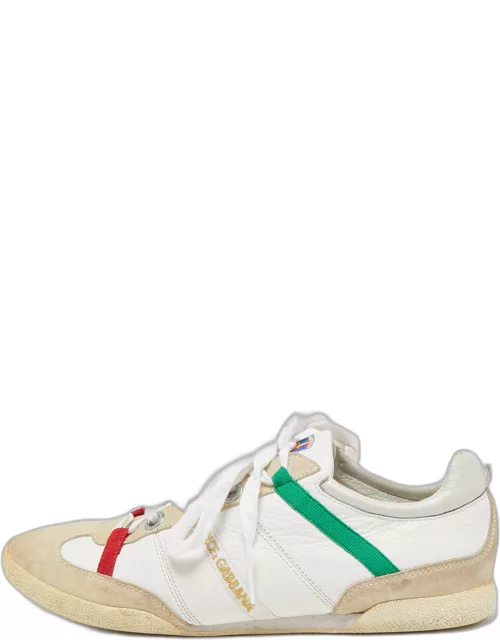 Dolce & Gabbana White/Grey Leather And Suede Low Top Sneaker