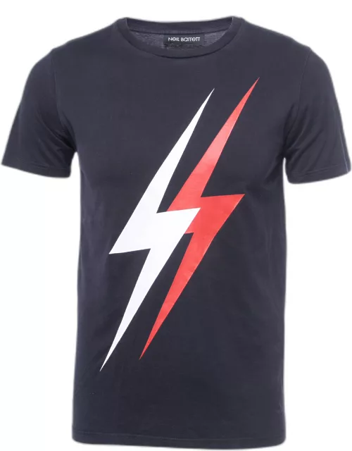 Neil Barrett Navy Blue Lightning Bolt Print Cotton Slim Fit T-Shirt