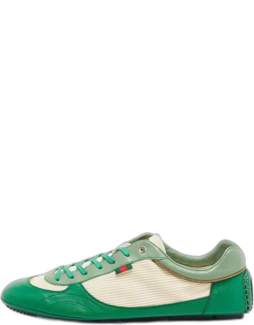 Gucci Green/White Leather and Fabric Low Top Sneaker