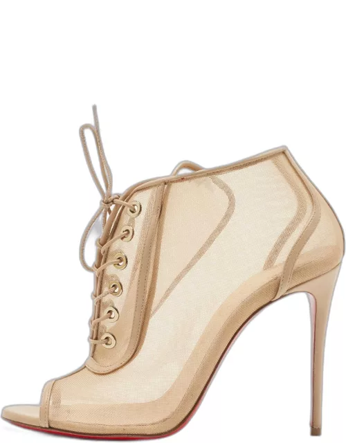 Christian Louboutin Beige Mesh and Leather Open Ondessa Lace Up Bootie
