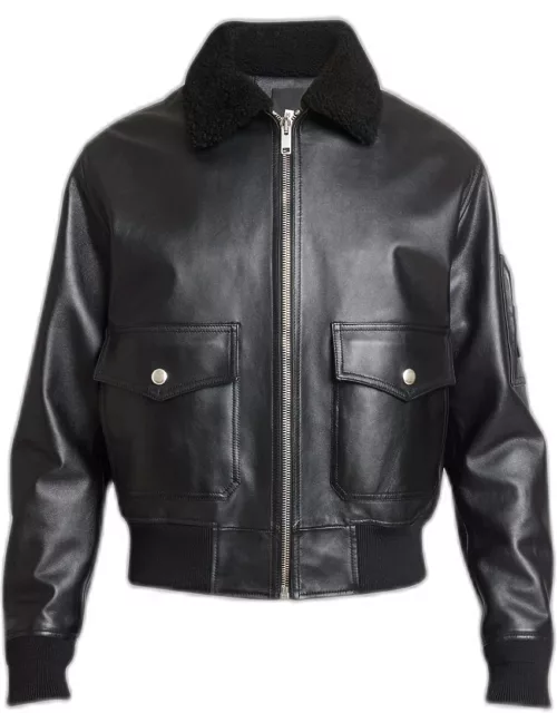 Men's Leather Aviator Jacket with Shearling Collar