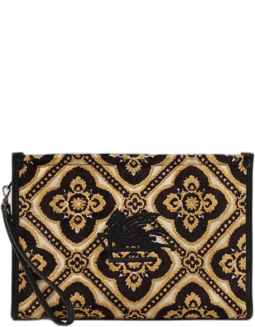 Etro clutch in jacquard fabric and chenille with logo