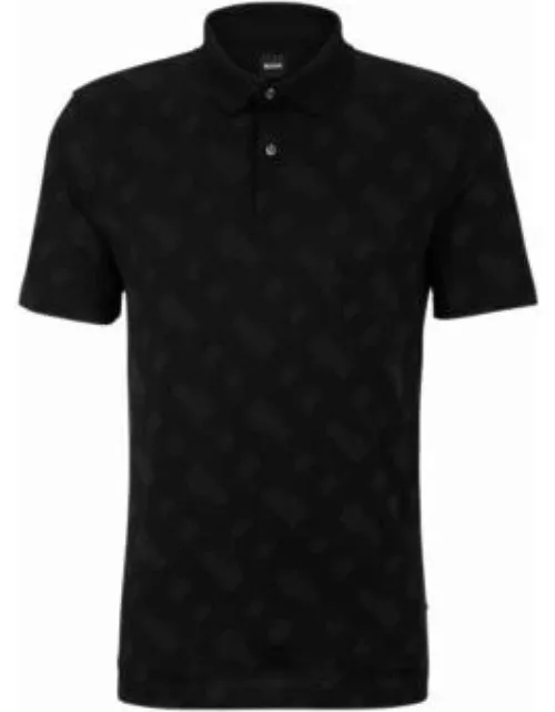 Regular-fit polo shirt with monogram jacquard- Black Men's Polo Shirt