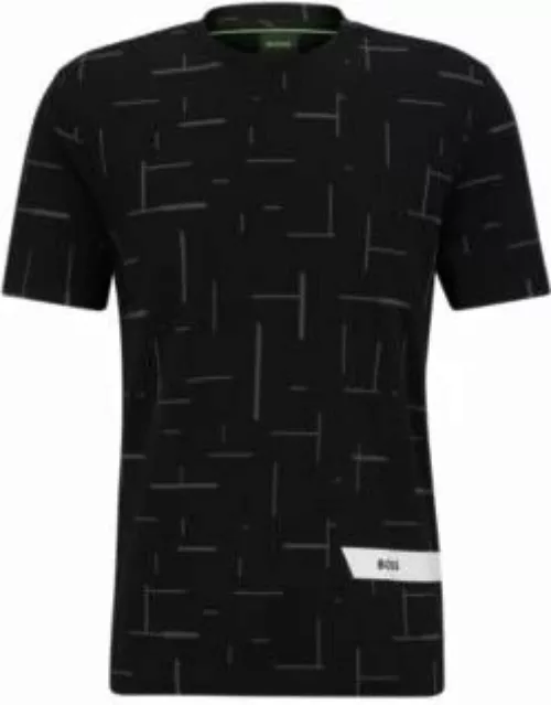 Cotton-jersey regular-fit T-shirt with printed stripes- Black Men's T-Shirt