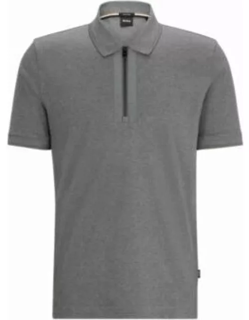 Mercerized-cotton polo shirt with zip placket- Grey Men's Polo Shirt