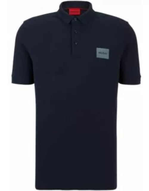 Cotton-piqu polo shirt with metallic-effect logo- Dark Blue Men's Polo Shirt