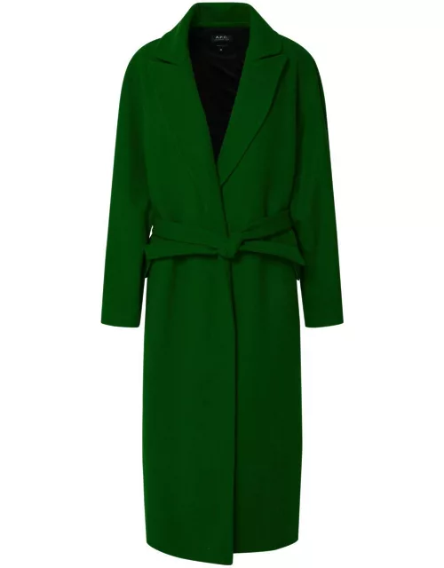 A.P.C. florence Coat In Green Virgin Wool Blend