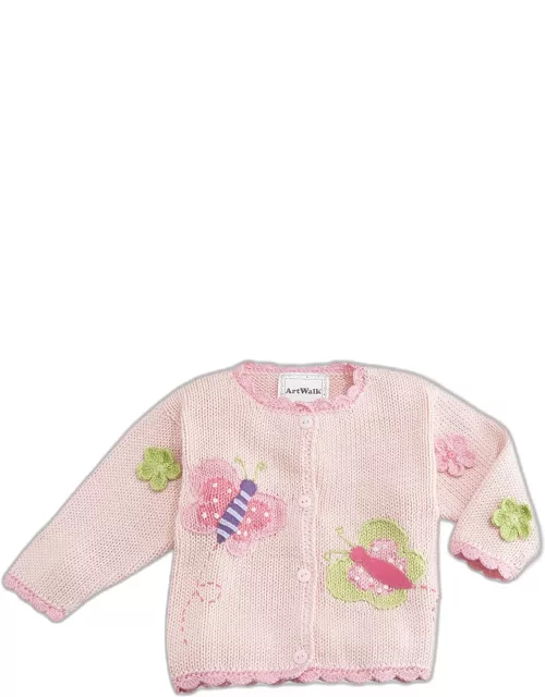 Butterflies Cotton Button-Front Sweater, Pink