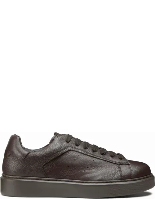 Doucal's Dark Brown Tumbled Leather Sneaker
