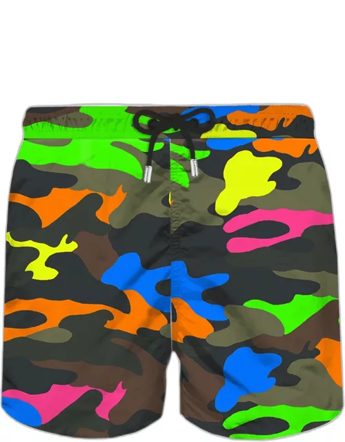 MC2 Saint Barth Man Light Fabric Swim Shorts With Fluo Camouflage Print