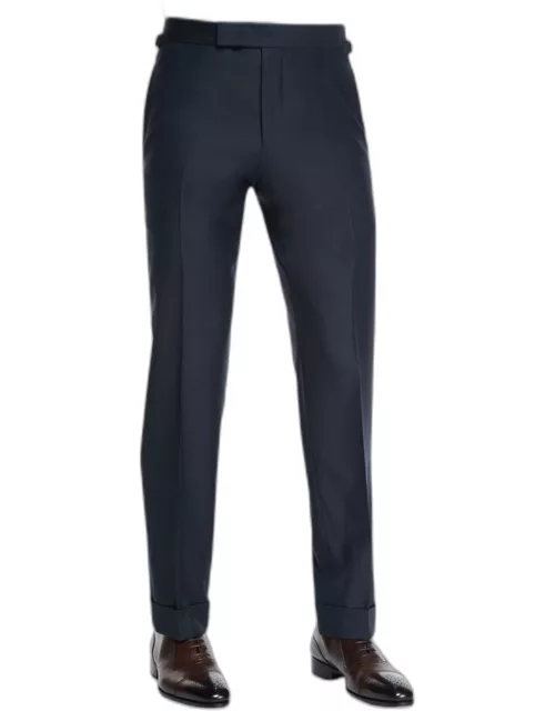 O'Connor Base Flat-Front Sharkskin Trousers, Navy