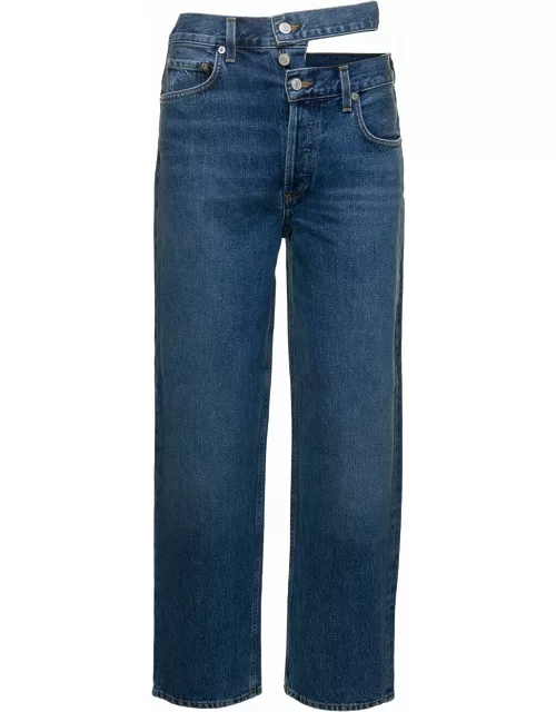 AGOLDE Light Blue High-waisted Jeans With Cut-out At The Waist In Cotton Denim Woman