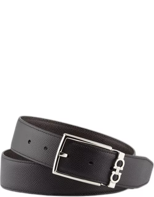 Men's Reversible Textured Leather Belt with Classic Buckle