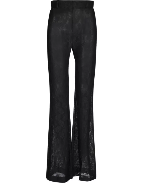Moschino High-waist Floral-laced Sheer Flared Trouser