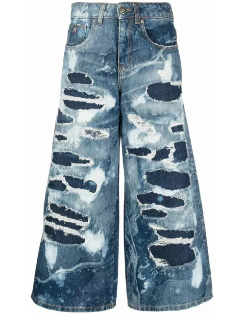 John Richmond Wide Leg Jeans With Used Effect Decoration