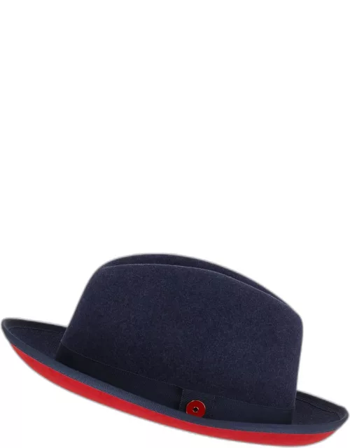 King Red-Brim Wool Fedora Hat, Blue