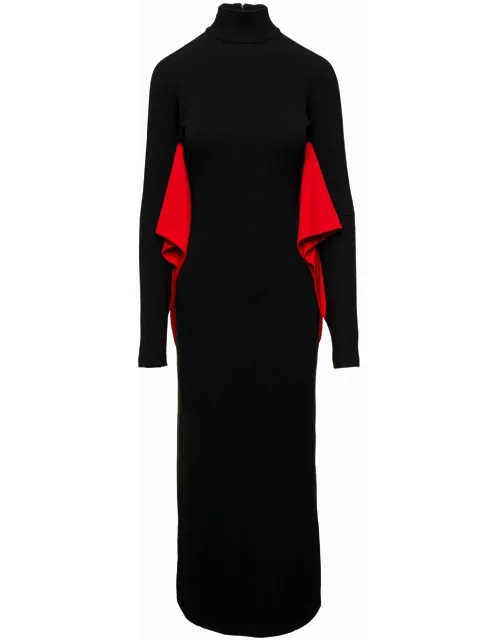 Ferragamo Long Black Dress With Batwing Sleeves With Contrasting Inserts In Stretch Viscose Woman