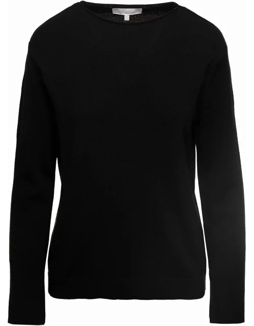 Antonelli siena Black Long Sleeved Sweater With U Neckline In Wool And Silk Woman