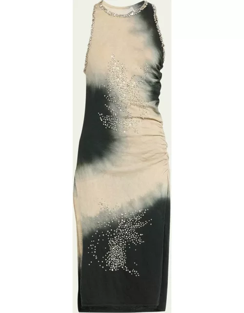 Knit Tie-Dye Embroidered Midi Dres