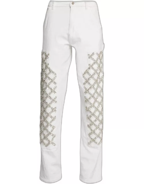 Denim Crystal Embroidered Straight-Leg Trouser