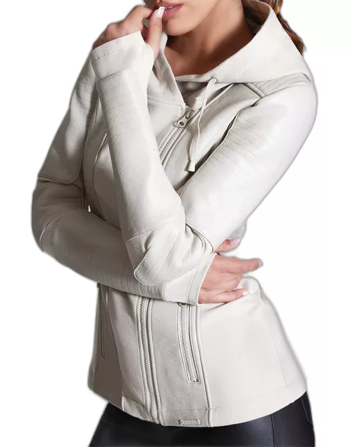 Asymmetrical Hooded Terry Moto Jacket