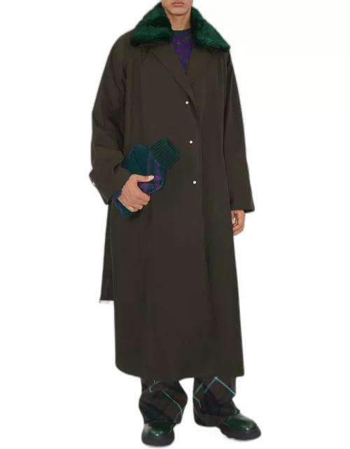 Men's Trench Coat with Faux-Fur Collar