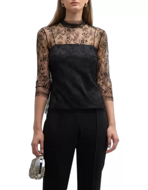 Lace High-Neck Shirt w/ Attached Camisole