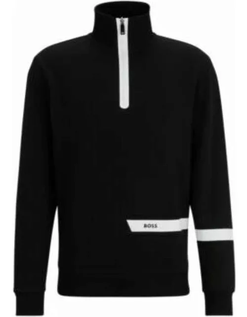 Cotton-blend zip-neck sweatshirt with logo stripe- Black Men's Tracksuit