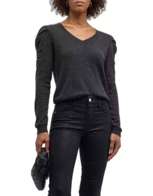 Ruched Long-Sleeve Cashmere-Wool Sweater