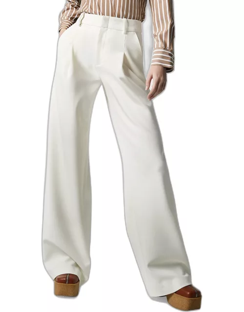 Drapey Mid-Rise Pleated Cotton Trouser