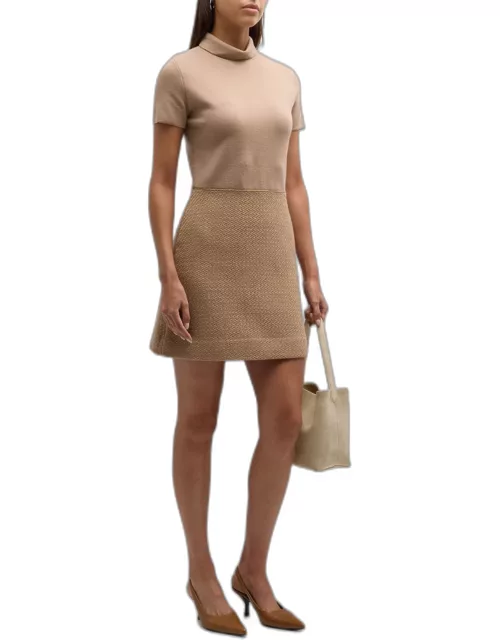 Short-Sleeve Combo Tweed Mini Dres