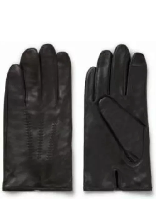 Nappa-leather gloves with metal logo lettering- Brown Men's Glove