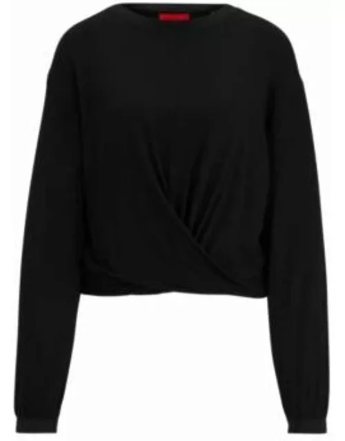 Cropped sweatshirt in a relaxed-fit with twisted front- Black Women's Top