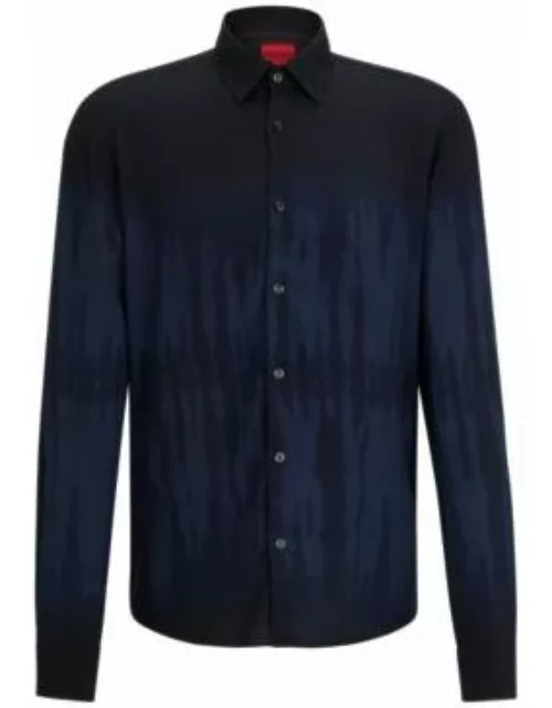 Slim-fit shirt in seasonal-print canvas- Dark Blue Men's Shirt