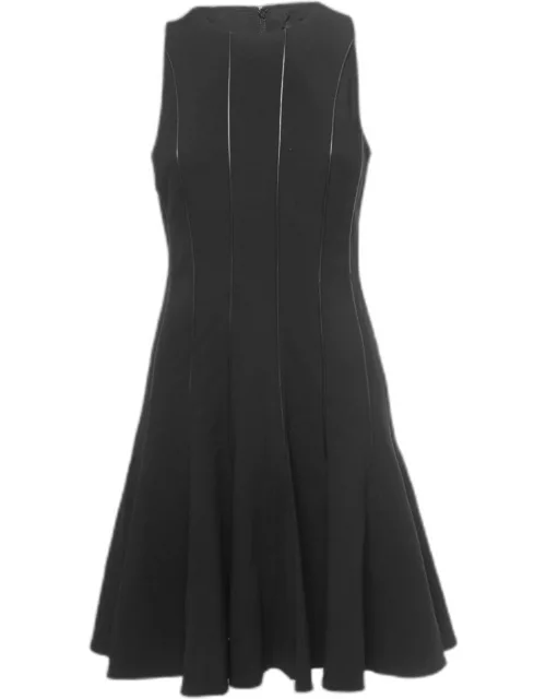 Ralph Lauren Black Wool Leather Trim Sleeveless Skater Dress