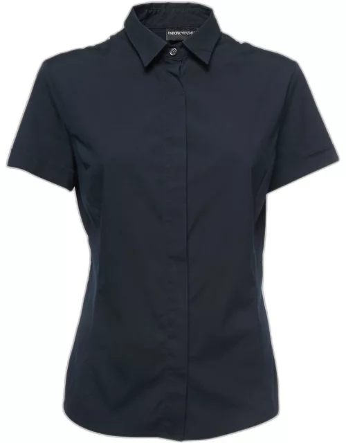 Emporio Armani Midnight Blue Cotton Short Sleeve Shirt