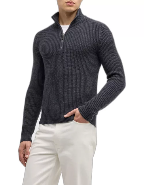 Men's Cashmere Rib Quarter-Zip Sweater