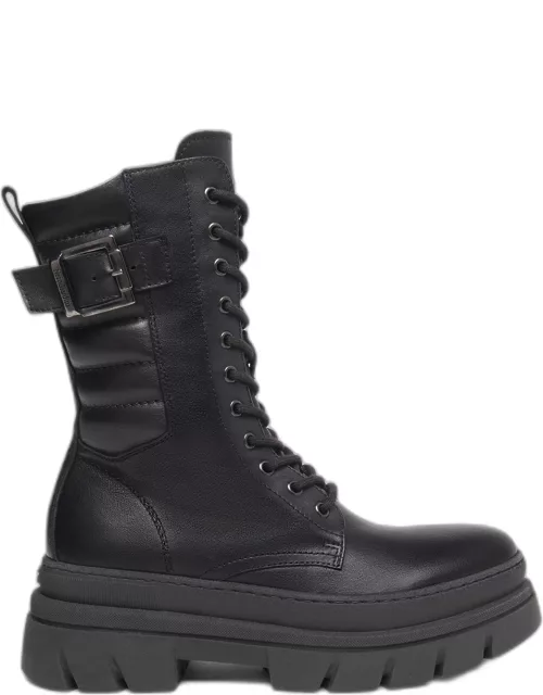 Leather Buckle Mid Combat Boot