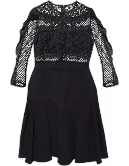 Self-Portrait Black Lace & Crepe Long Sleeve Mini Dress
