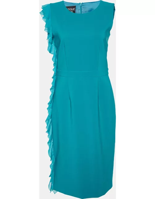 Boutique Moschino Green Crepe Ruffled Sleeveless Midi Dress