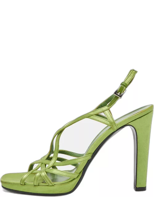 Prada Green Satin Strappy Open Toe Platform Slingback Sandal