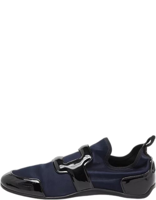 Roger Vivier Blue/Black Satin and Patent Leather Sneaky Viv Slip On Sneaker