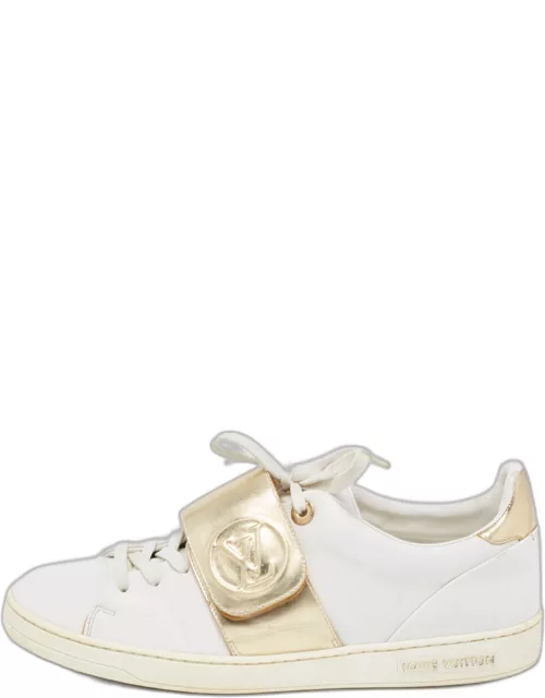Louis Vuitton White/Gold Leather Frontrow Sneaker