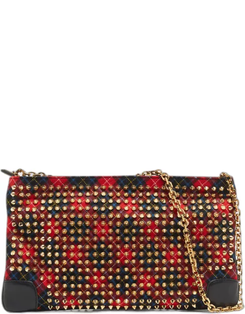 Christian Louboutin Multicolor Wool and Leather Loubiposh Spiked Chain Clutch