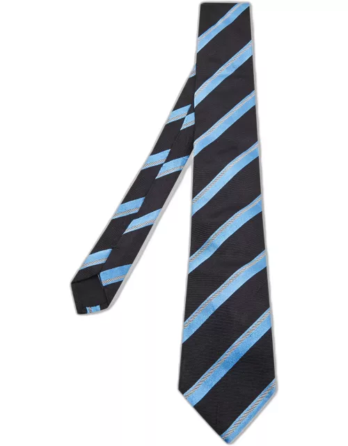 Boss By Hugo Boss Black & Blue Striped Silk Jacquard Tie