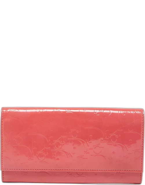 Dior Pink Oblique Embossed Patent Leather Continental Wallet