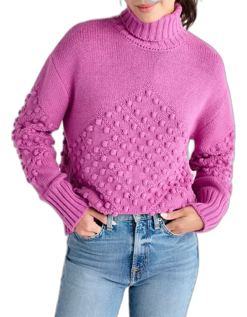 Elvira Turtleneck Drop-Shoulder Pom Sweater