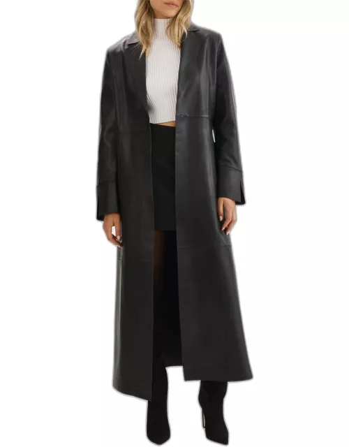 Evanna Slit-Cuff Leather Trench Coat