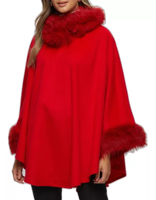 Wool and Cashmere Cape with Lamb Shearling Tri